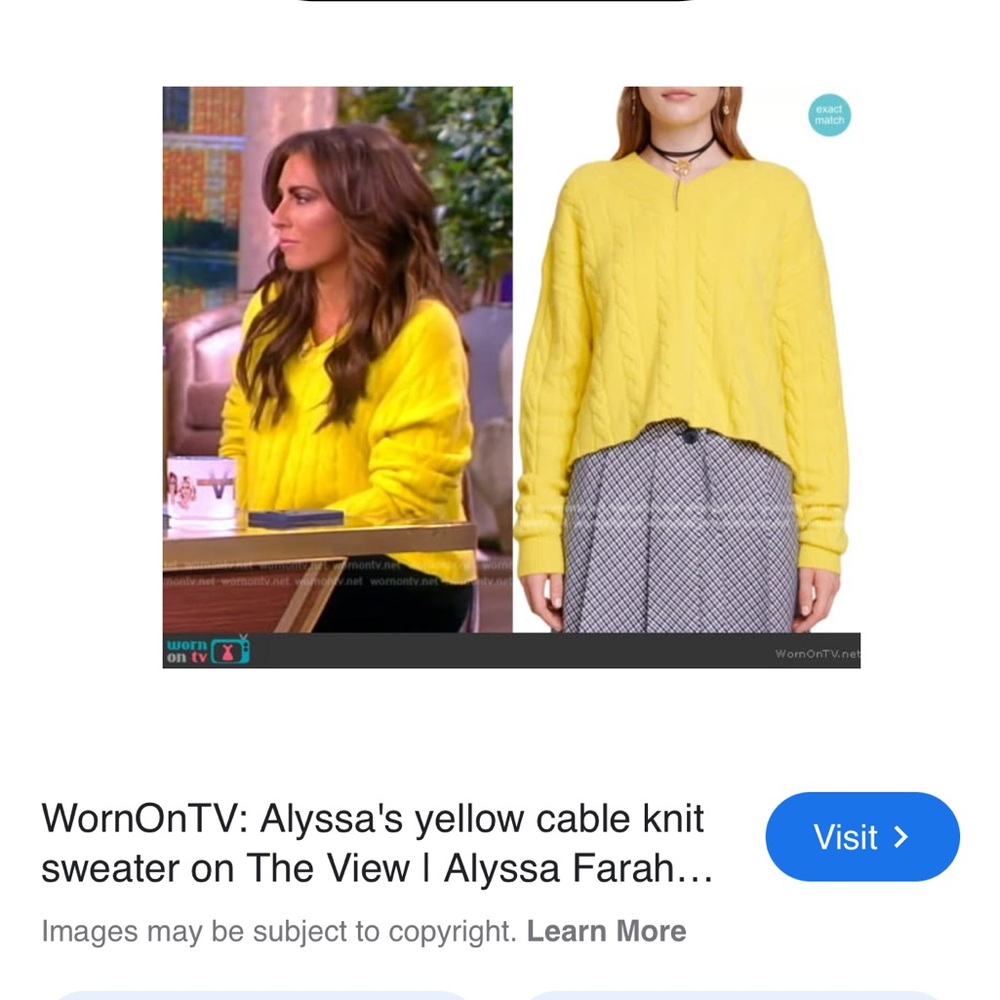 NWT MAJE Miramar Yellow Cable Knit V-Neck Pullover Cashmere Blend Sweater Medium - Picture 3 of 11